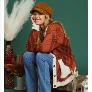 NWT Umgee+  Oversized Lightweight Pockets Casual Sherpa Accented Autumn Sweater